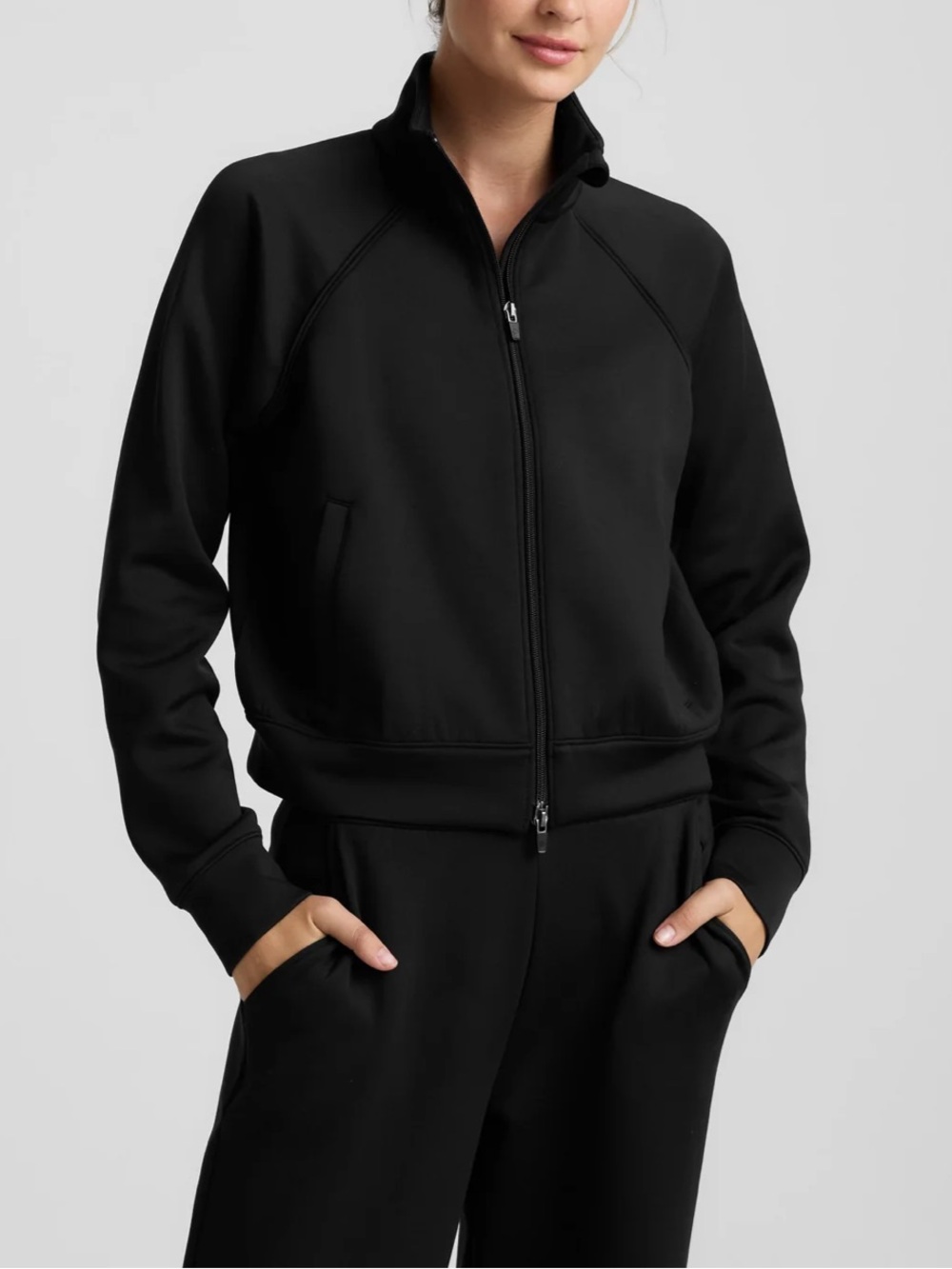 Beyond Yoga Women’s Large In The Flow Bomber Jacket Black Made in USA Athleisure